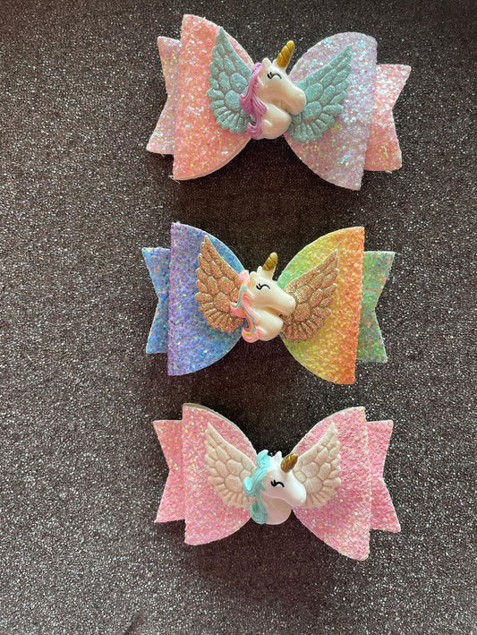 Unicorn Glitter Bows - Set of 3